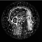 Illustration montrant le visage d’une femme superposé à un réseau neuronal, symbolisant l’interaction entre la cognition humaine et l’intelligence artificielle.